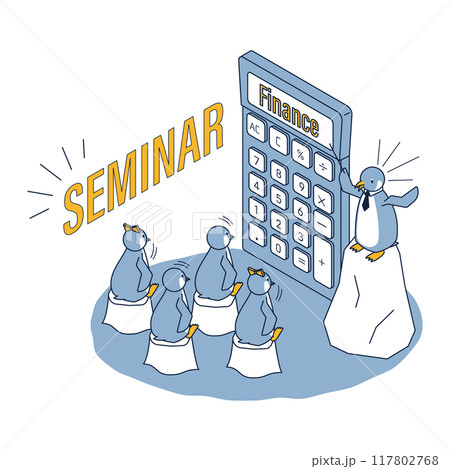 ジェネリック医薬品を利用することで薬代が安くなることを学ぶペンギンのアイソメ 117802768