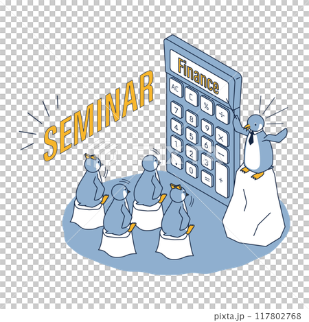 ジェネリック医薬品を利用することで薬代が安くなることを学ぶペンギンのアイソメ 117802768