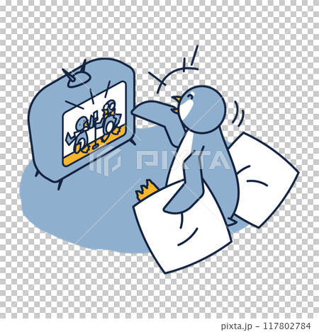 假日企鵝在觀賞喜劇表演時大笑的等軸測圖 假日企鵝在觀賞喜劇表演時大笑的等軸測圖 117802784