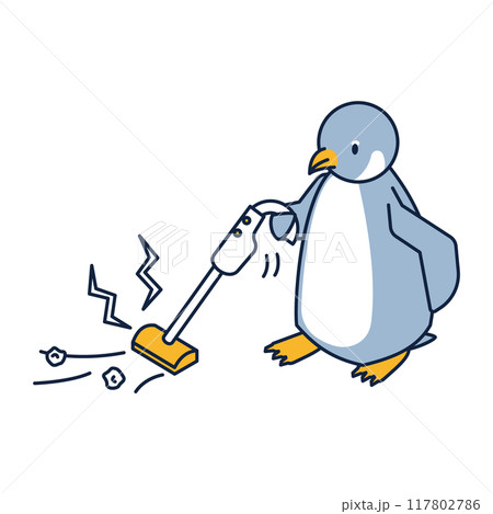 ハンディクリーナーで掃除をするペンギンのアイソメ 117802786