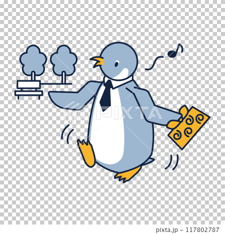 Penguin isometric illustration of a business person going to the park with a lunch box for lunch 117802787