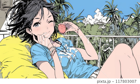 ウィンクしている女性：