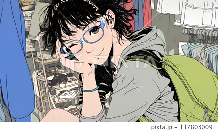 ウィンクしている女性：メガネっ娘