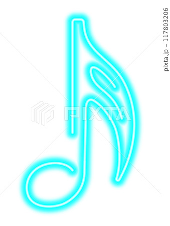 Neon glowing blue music note 117803206