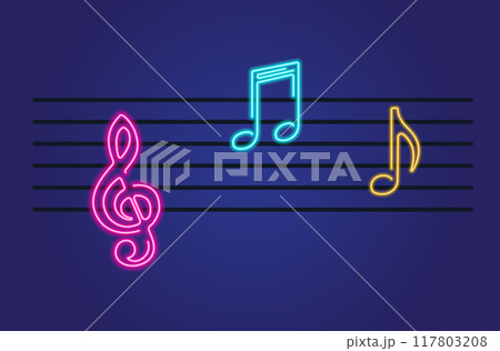 Neon glowing colorful music notes 117803208