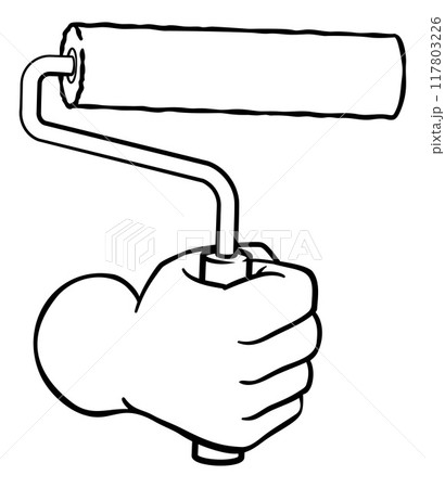 Painter Decorator Hand Fist Paint Roller Cartoon 117803226
