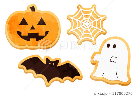 ハロウィンのおばけ達のかわいいクッキーイラスト ハロウィンのおばけ達のかわいいクッキーイラスト 117803276
