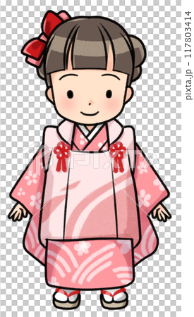 七五三の着物を着た三歳の女の子（おすまし） 117803414