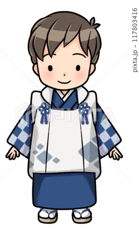 七五三の着物を着た三歳の男の子（おすまし） 117803416