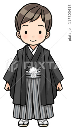七五三の着物を着た五歳の男の子（おすまし） 117803418