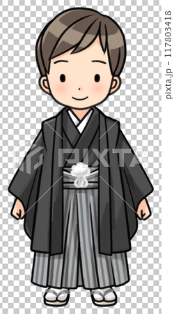 七五三の着物を着た五歳の男の子（おすまし） 117803418
