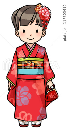 七五三の着物を着た七歳の女の子（おすまし） 117803419