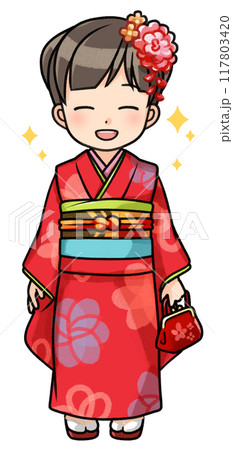 七五三の着物を着た七歳の女の子（笑顔） 117803420
