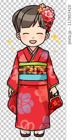 七五三の着物を着た七歳の女の子（笑顔） 117803420