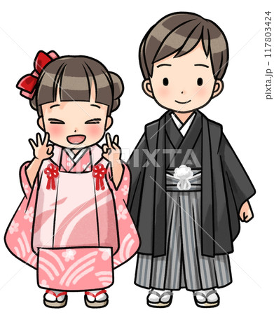 七五三の子どもたち（兄妹） 117803424