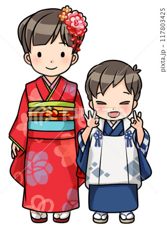 七五三の子どもたち（姉弟） 117803425