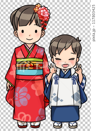 七五三の子どもたち（姉弟） 117803425