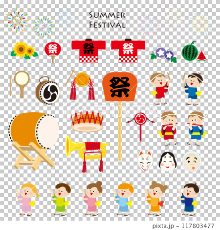 可愛的夏季節日插圖集 可愛的夏季節日插圖集 117803477