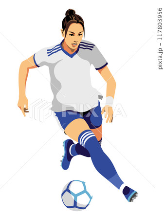 ドリブルする女性のサッカー選手2 117803956