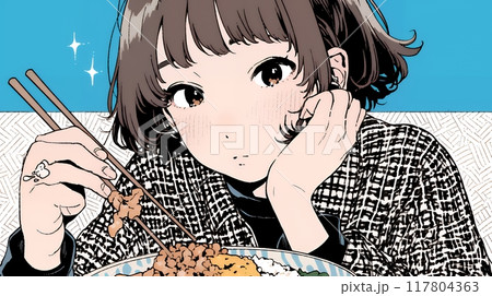 食事をしている若い女性：ちょっと食傷気味