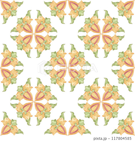 Hand drawn watercolor Russian traditional ornament seamless pattern isolated on white background. Illustration can be used for textile, fabric, scrapbook and other printed products. 117804585