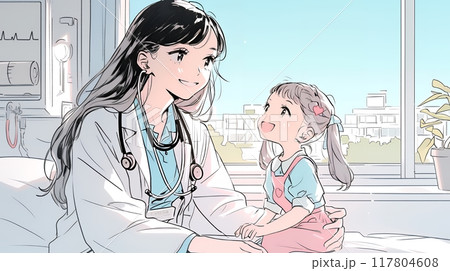 子供を診察している小児科医