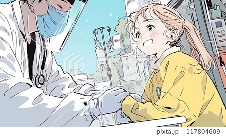 子供を診察している小児科医