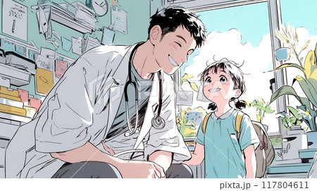 子供を診察している小児科医