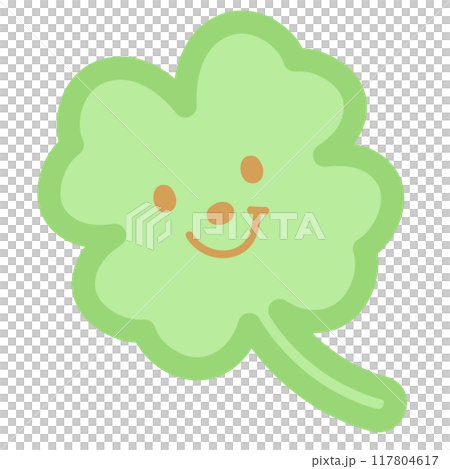 Illustration of clover leaf for cartoon, character, comic, mascot, cute patches, shirt print, logo, icon, floral print, picnic, nature, garden, spring, summer, happy emoji, plush toy, kids, sticker 117804617