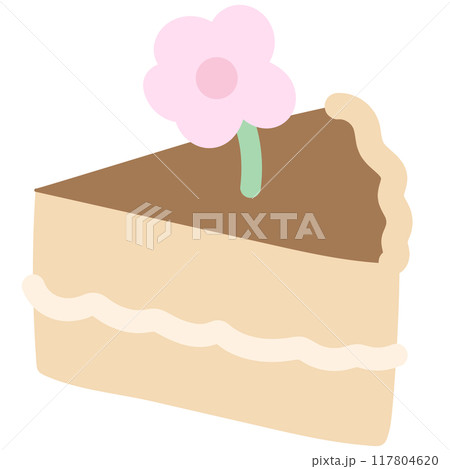 Illustration of chocolate cake with pink flower for sweet dessert, cafe, restaurant, menu, recipe, baking book, sticker, birthday card, poster, print, decoration, picnic, department store, food zone 117804620