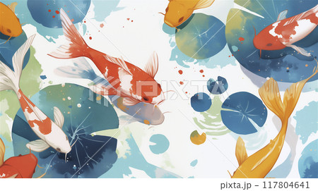 錦鯉と睡蓮の葉 錦鯉と睡蓮の葉 117804641