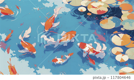 金魚と睡蓮の葉 117804646