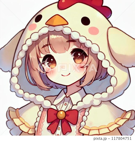 A_cute_young_female_character_wearing_a_chicken A_cute_young_female_character_wearing_a_chicken 117804751