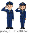 敬礼する警察官の男女のイラスト 敬礼する警察官の男女のイラスト 117804849