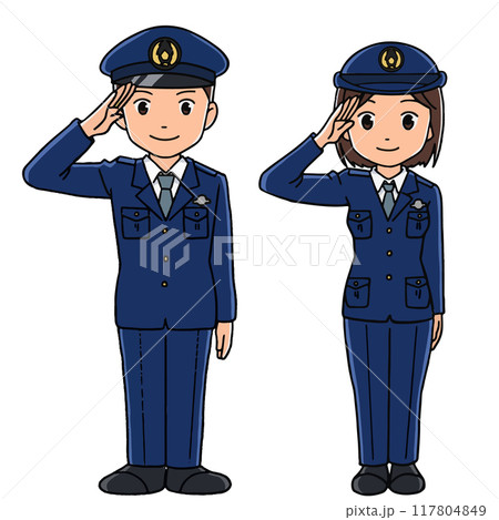 敬礼する警察官の男女のイラスト 敬礼する警察官の男女のイラスト 117804849