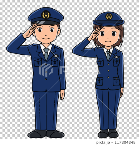 敬礼する警察官の男女のイラスト 敬礼する警察官の男女のイラスト 117804849