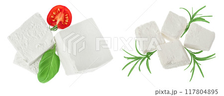 Feta cheese isolated on white background. With clipping path and full depth of field. Top view. Flat lay 117804895