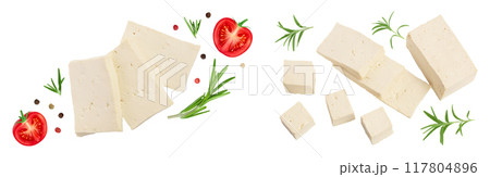 tofu cheese isolated on white background with full depth of field, Top view. Flat lay 117804896