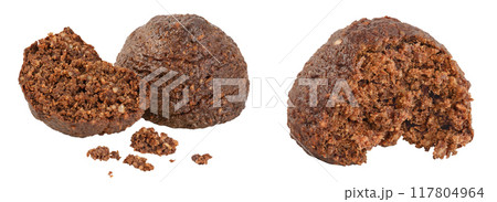 chocolate cookie with kerob, banana, cashew, sunflower seeds and coconut paste isolated on white background. Healthy food, gluten-free, flour-free 117804964