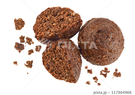 chocolate cookie with kerob, banana, cashew, sunflower seeds isolated on white background. Healthy food, gluten-free, flour-free. Top view. Flat lay. chocolate cookie with kerob, banana, cashew, sunflower seeds isolated on white background. Healthy food, gluten-free, flour-free. Top view. Flat lay. 117804966