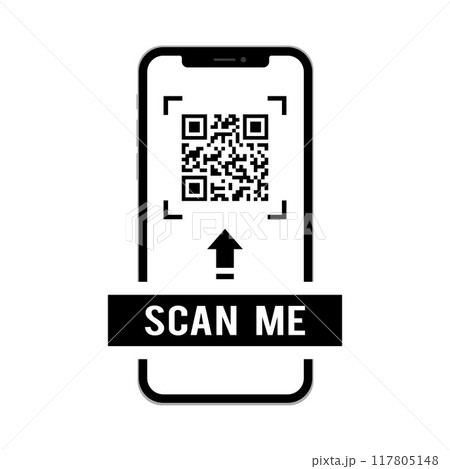 QR code scan button with smartphone, QR Code Scan Label with scan me text QR code scan button with smartphone, QR Code Scan Label with scan me text 117805148