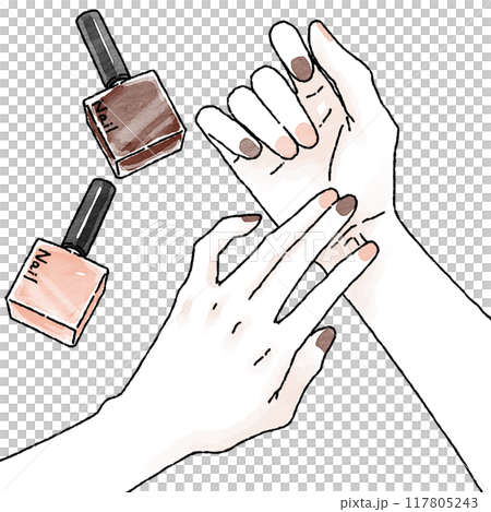 Hands with nail polish brown pink Hands with nail polish brown pink 117805243