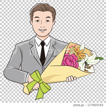 線画人物 ビジネスマンが花束を持つ 線画人物 ビジネスマンが花束を持つ 117805583