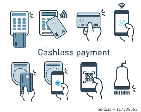 キャッシュレス決済 いろいろな支払い方法のイラストセット 117805665