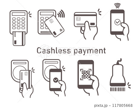 キャッシュレス決済 いろいろな支払い方法のイラストセット 117805668