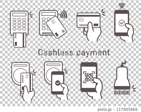 キャッシュレス決済 いろいろな支払い方法のイラストセット 117805668
