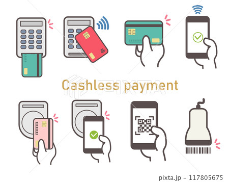 キャッシュレス決済 いろいろな支払い方法のイラストセット 117805675