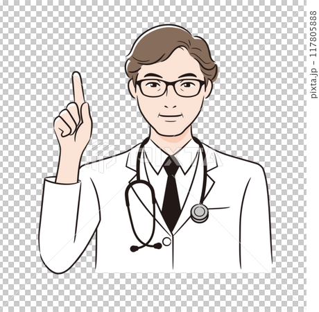 Line drawing of a doctor pointing up 117805888