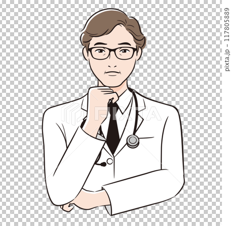 Line drawing of a doctor worried 117805889