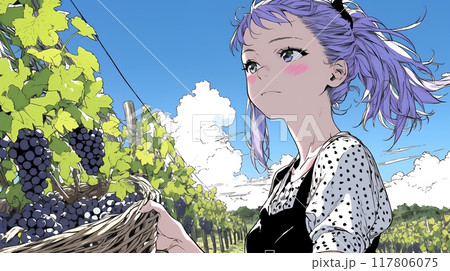 葡萄を収穫している若い女性